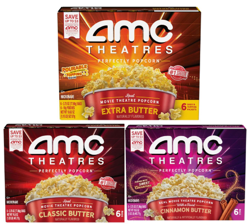 AMC Theatres Microwave Popcorn, Variety Pack, 2.75 oz (3 Boxes, 18 Count)