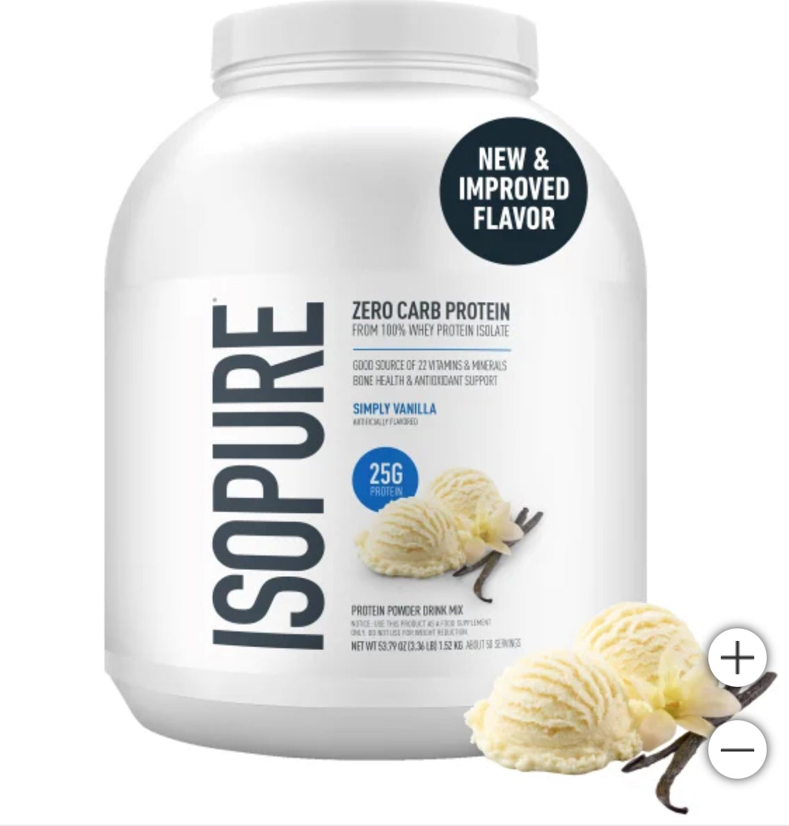Isopure Zero Carb Whey Protein Powder, Simply Vanilla, 3.4 lbs