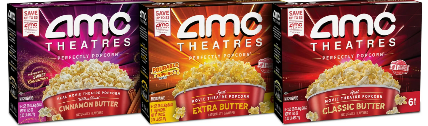 AMC Theatres Microwave Popcorn, Variety Pack, 2.75 oz (3 Boxes, 18 Count)