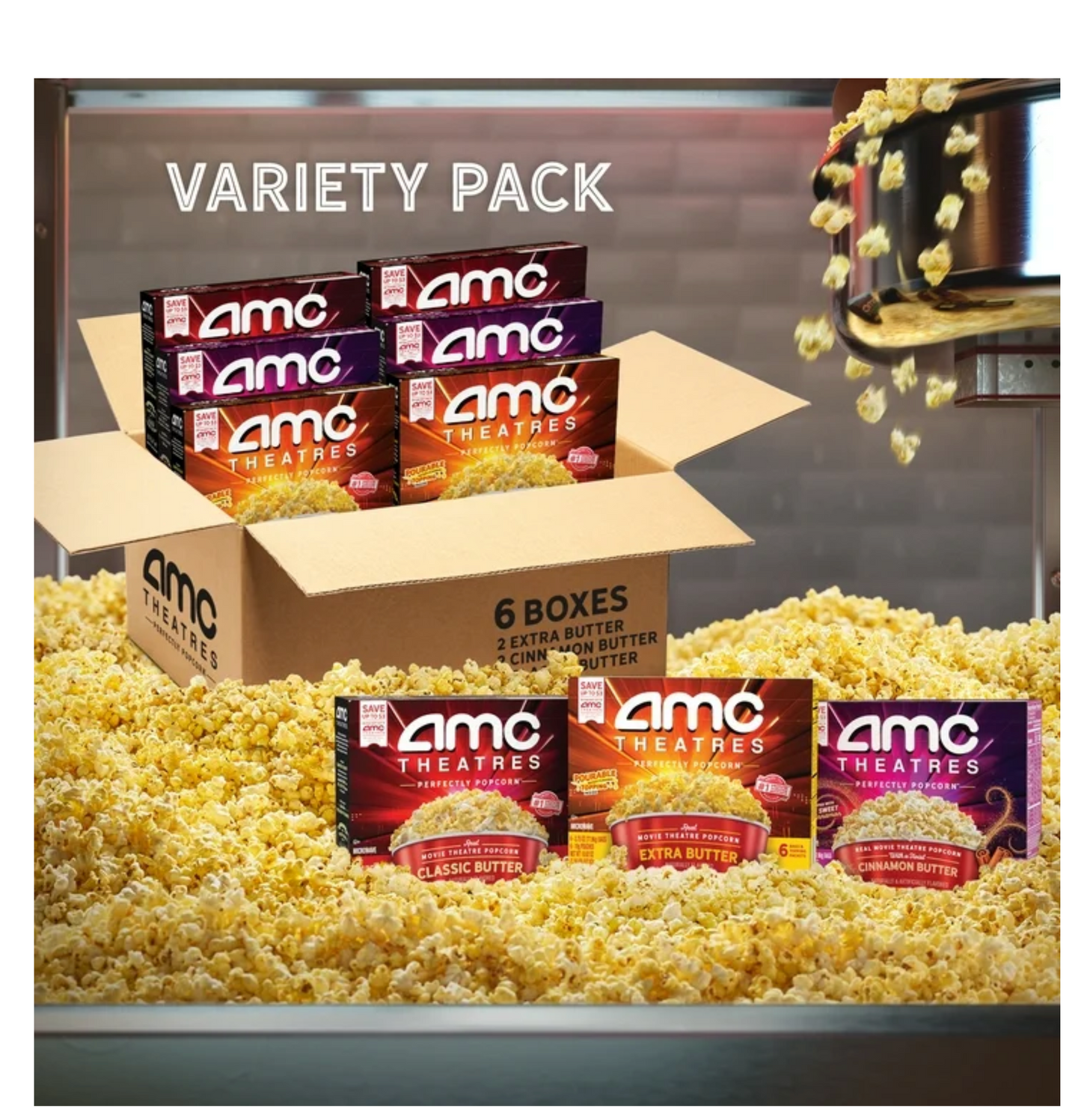 AMC Theatres Microwave Popcorn, Variety Pack, 2.75 oz (3 Boxes, 18 Count)